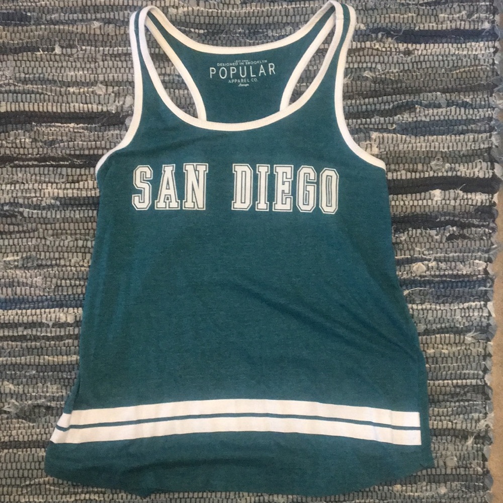 San Diego Blue T-Back Tank Top, Popular Apparel Co., Great Condition, Size L